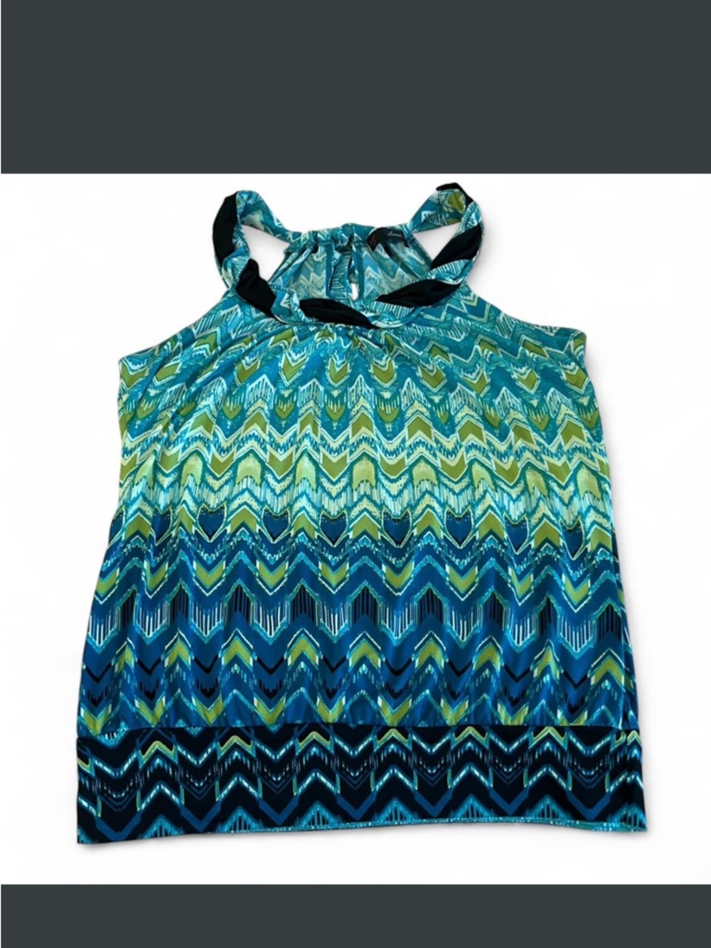 Y2K Sleeveless Twist-Neck Chevron Tank Top - Teal Blue Green